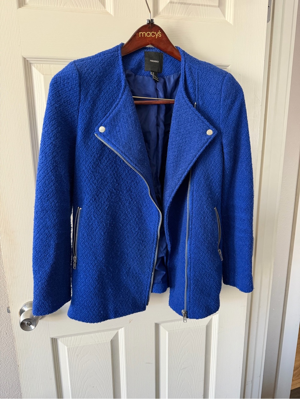 Forever 21 Cobalt Blue Textured Moto Blazer